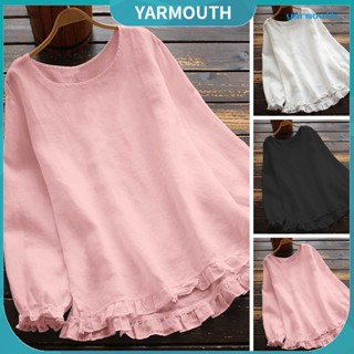 Yyr-- เสื้อเบลาส์ คอกลม แขนยาว ผ้าย่น ทรงหลวม สีพื้น แบบสวมหัว สไตล์สตรีท เหมาะกับฤดูใบไม้ร่วง สําหรับผู้หญิง