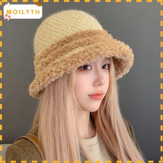 Moilyth หมวกปานามา ผ้ากํามะหยี่ขนนิ่ม ไร้ขอบ ให้ความอบอุ่น สีตัดกัน สไตล์ชาวประมง แฟชั่นฤดูหนาว สําหรับผู้หญิง