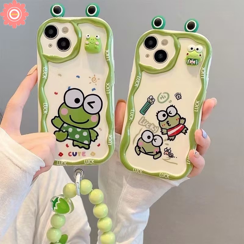 เคสโทรศัพท์มือถือ แบบนิ่ม ลายการ์ตูนกบ 3D มีสายคล้อง สําหรับ IPhone 11 14 12 13 Pro MAX 7Plus X XS M