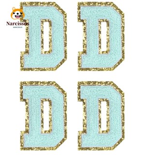 Narcissus แผ่นแพทช์ ปักลายตัวอักษร D Chenille 8*6 ซม. สีทอง สําหรับเด็ก และผู้ใหญ่ 4 ชิ้น