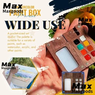 Maxg กล่องผสมสี ของขวัญสําหรับผู้หญิง ผู้ชาย ทนทาน จานสีไม้ อุปกรณ์วาดภาพ สีดํา กล่องถาดสีเดินทาง