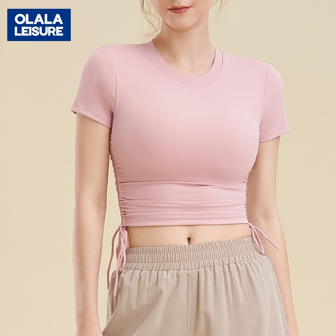 OLALA LEISURE เสื้อยืดกีฬา แขนสั้น เข้ารูป เหมาะกับฤดูร้อน สําหรับผู้หญิง ใส่เล่นโยคะ วิ่ง ฟิตเนส