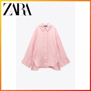 Zara ใหม่ เสื้อเชิ้ต ผ้าลินิน ทรงหลวม สําหรับผู้หญิง