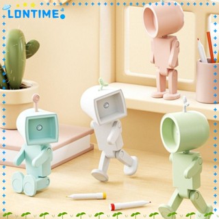 Lontime โคมไฟตั้งโต๊ะ LED พลาสติก สีพื้น ลายการ์ตูนหุ่นยนต์น่ารัก ขนาดเล็ก ปรับได้ ของขวัญสําหรับเด็ก