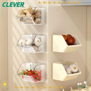 Clever ตะกร้าเก็บเครื่องเทศ กระเทียม ขิง อะคริลิค แบบติดผนัง ไม่ต้องเจาะผนัง