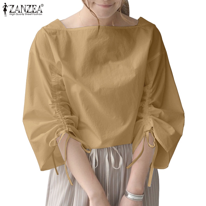 Zanzea เสื้อเบลาส์ คอสี่เหลี่ยม แขน 3/4 สไตล์เกาหลี สําหรับผู้หญิง