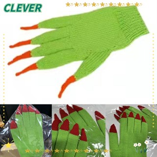 Clever ถุงมือผ้าขนสัตว์ถัก ให้ความอบอุ่นห้านิ้ว สีเขียว เหมาะกับของขวัญฮาโลวีน สําหรับแม่มด