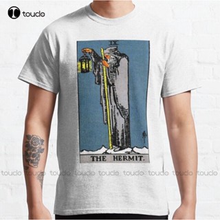 เสื้อยืดแขนสั้น ผ้าฝ้าย ขนาดใหญ่ พิมพ์ลายไพ่ทาโรต์ Eremite สไตล์คลาสสิก สําหรับผู้ชาย ไซซ์ S 5XL