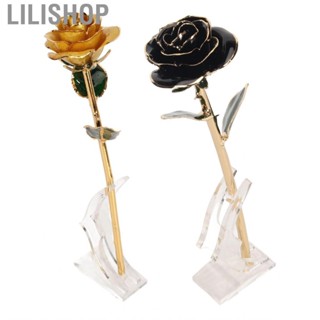 Lilishop 24K Gold Rose  Clear Texture Dipped Rich Details with Holder for Holiday