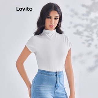 Lovito เสื้อยืดลําลอง เรียบง่าย สําหรับผู้หญิง LBE03025 (สีขาว)