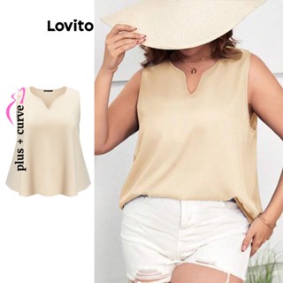 Lovito เสื้อเบลาส์ลําลอง พลัสไซซ์ แบบเรียบ สําหรับผู้หญิง LBE03051 (สีกากี)