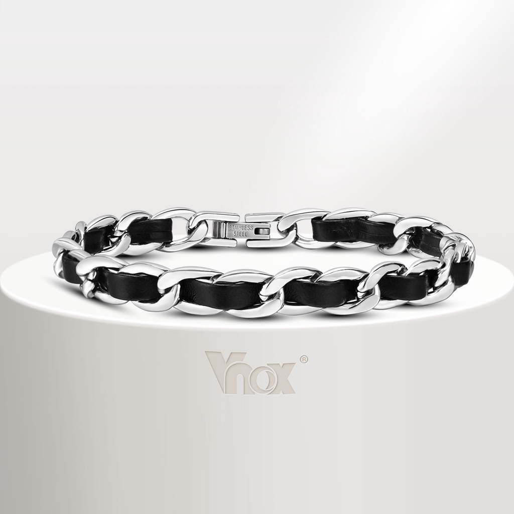 Vnox สร้อยข้อมือโซ่ สเตนเลส สีดํา เครื่องประดับแฟชั่น สําหรับผู้ชาย ของขวัญ