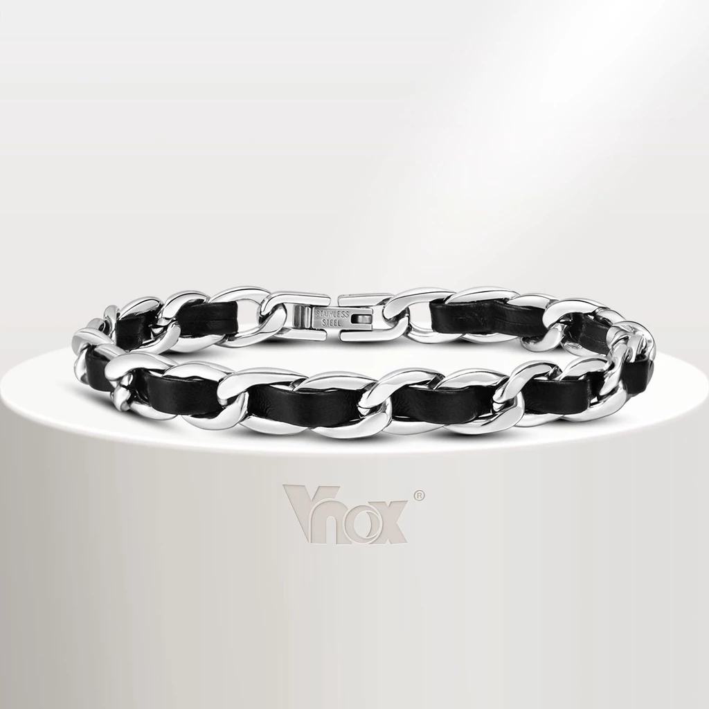 Vnox สร้อยข้อมือโซ่ สเตนเลส สีดํา เครื่องประดับแฟชั่น สําหรับผู้ชาย ของขวัญ