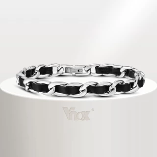 Vnox สร้อยข้อมือโซ่ สเตนเลส สีดํา เครื่องประดับแฟชั่น สําหรับผู้ชาย ของขวัญ