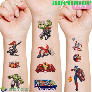 Anemone สติกเกอร์รอยสัก ลายการ์ตูน Spiderman Hulk ของขวัญวันเกิด สําหรับเด็กผู้ชาย 1 แผ่น