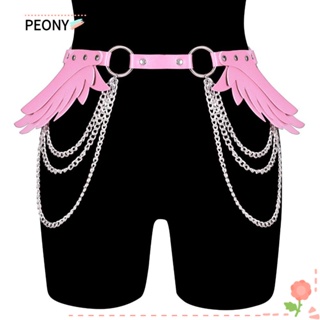 Peonypavilion สายโซ่คล้องร่างกาย หนัง PU ปรับระดับได้ พร้อมโซ่คล้องเอว หลายชั้น เครื่องประดับ สําหรับแต่งคอสเพลย์ฮาโลวีน