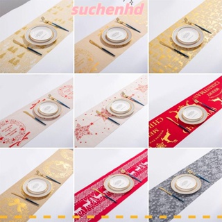 Suchenhd ผ้าปูโต๊ะคริสต์มาส ลายดอกคําฝอย สโนว์แมน ใบสน 28x275 ซม. สําหรับตกแต่งบ้าน