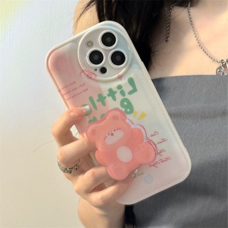 พร้อมขาตั้ง✨INS หมีสีชมพู เคสซิลิโคนโทรศัพท์กันกระแทกแบบรวมทุกอย่าง For iPhone 11 14 12 13 Pro Max 6 7 8 Plus XS Max XR