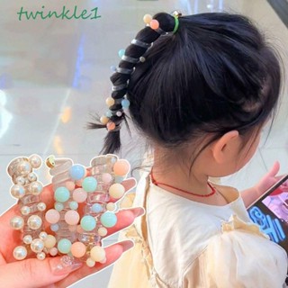 Twinkle1 ยางรัดผม แบบพลาสติกใส ประดับลูกปัดสีรุ้ง สไตล์เกาหลี สําหรับปาร์ตี้