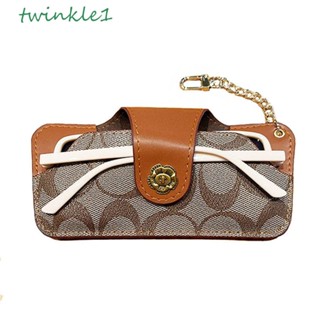 Twinkle1 กล่องเก็บแว่นตา หนัง PU แบบแข็ง พร้อมพวงกุญแจ ลายดอกคามิเลีย เรียบง่าย สําหรับนักเรียน