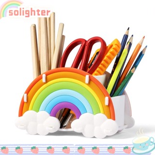 Solighter กล่องดินสอ ซิลิโคน สีรุ้ง หลายช่อง สร้างสรรค์ สําหรับสํานักงาน