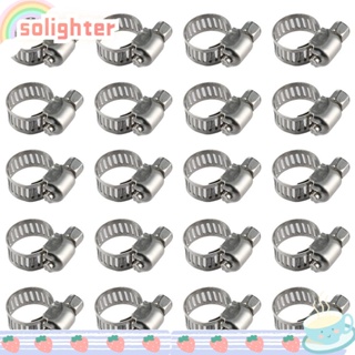 Solighter แคลมป์หนีบท่อ โลหะสเตนเลส รูปตัวหนอน ปรับได้ 6-12 มม. 20 ชิ้น