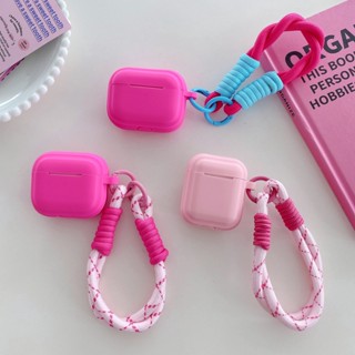 เคสหูฟังบลูทูธไร้สาย TPU สีพื้น พร้อมสร้อยข้อมือ สําหรับ AirPods case 1 2 Pro AirPods Pro 3