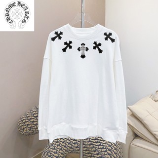 Chromehearts เสื้อกันหนาวลําลอง คอกลม พิมพ์ลายไม้กางเขน ของแท้ 100% แฟชั่นสําหรับผู้ชาย