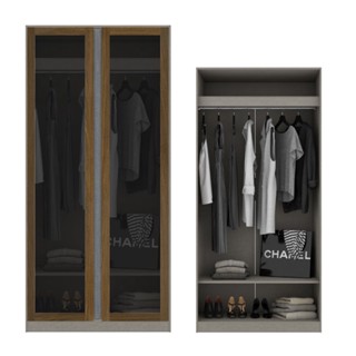 [กทม. 3-5 วัน ส่ง] Koncept furniture ตู้เสื้อผ้าบานเปิด รุ่น Blox สีไม้เข้ม (100x59x210 ซม.)