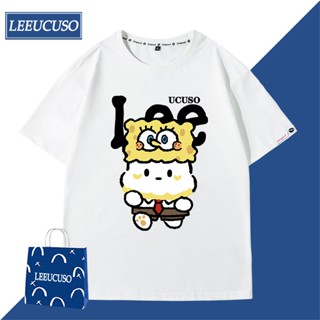 เสื้อยืดแขนสั้น พิมพ์ลาย SpongeBob SquarePants แฟชั่นฤดูร้อน สําหรับผู้ชาย คู่รัก