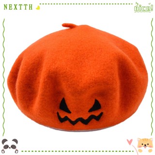 Nextth หมวกเบเร่ต์ ผ้าวูล ปักลายฟักทอง ฮาโลวีน สไตล์วินเทจ สีพื้น สําหรับผู้ใหญ่