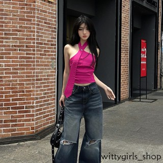 Wittygirls-shop_ เสื้อกั๊ก แบบคล้องคอ สไตล์สตรีท ฤดูร้อน สําหรับผู้หญิง