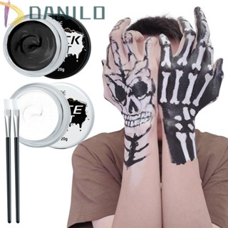 Danilo ชุดสีเพ้นท์ร่างกาย รูปหัวกะโหลก ผีดิบ สีขาว และสีดํา พร้อมแปรง ปลอดสารพิษ สําหรับแต่งคอสเพลย์ ปาร์ตี้ฮาโลวีน DIY