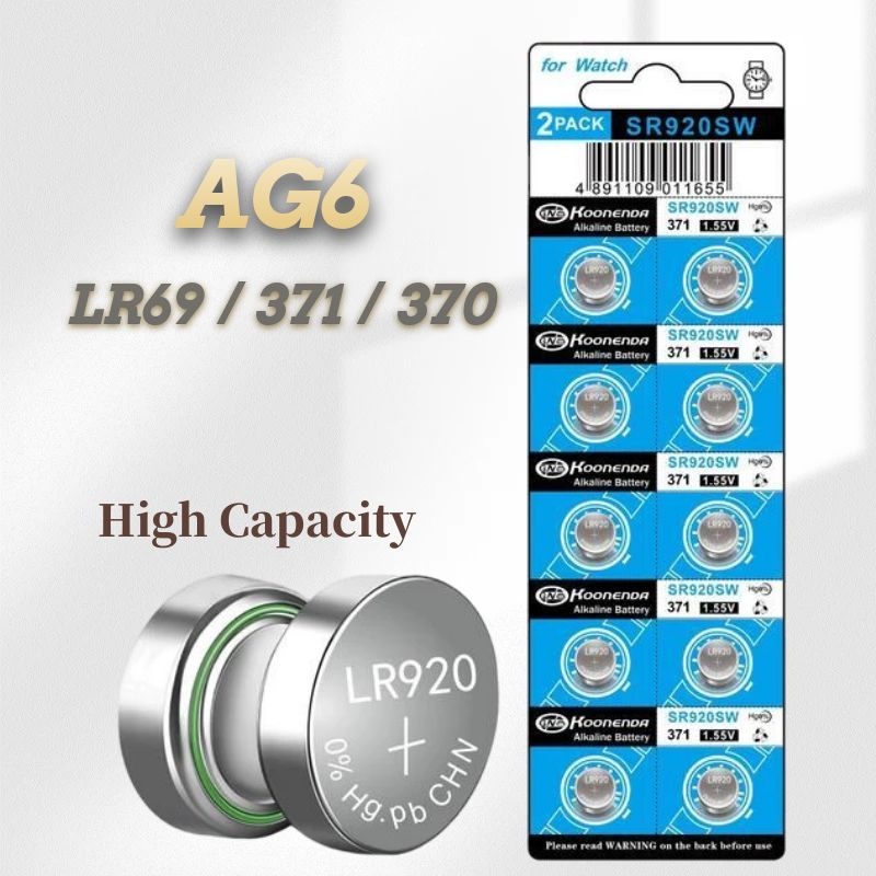 10PCS Alkaline Battery AG6 1.55V Button Coin Cell 371  LR920 SR927 171  L921  Watch Batteries