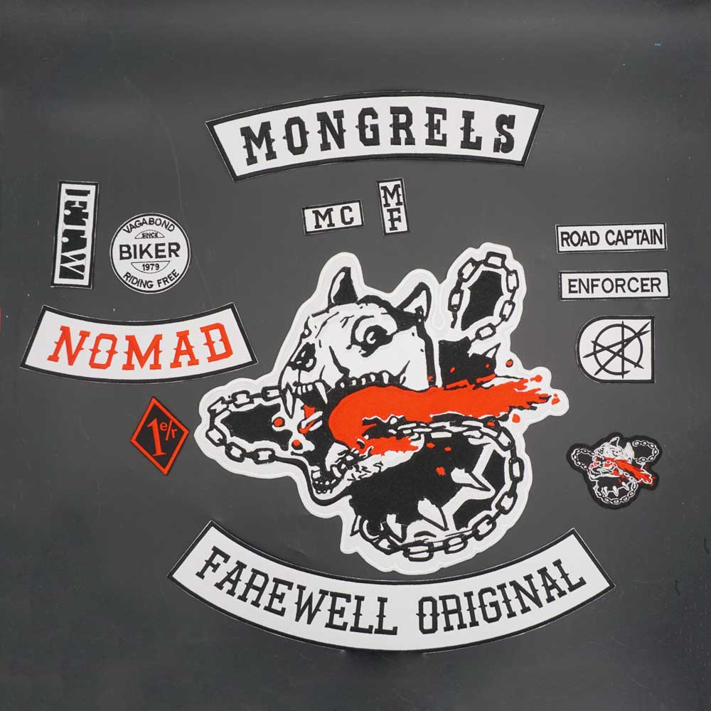 ขนาดใหญ่mongrels MCเกมวันGoneไม่มีใช้แจ็คเก็ตรถจักรยานยนต์เย็บปักถักร้อยในอดีต三维 Velcro Patch /Badges/armband/Emblemตกแต่งสําหรับแจ็คเก็ตกางเกงยีนส์กระเป๋าเป้สะพายหลังหมวก
