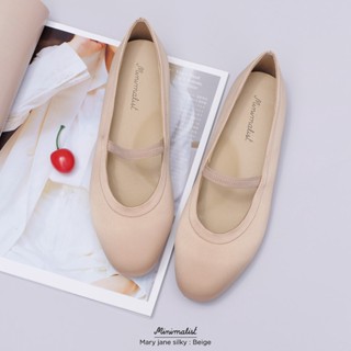 𝐌𝐈𝐍𝐈𝐌𝐀𝐋𝐈𝐒𝐓 รองเท้าผ้าซาติน รุ่น Mary jane silky (Beige) หน้าเท้ากว้าง พื้นไม่บาง