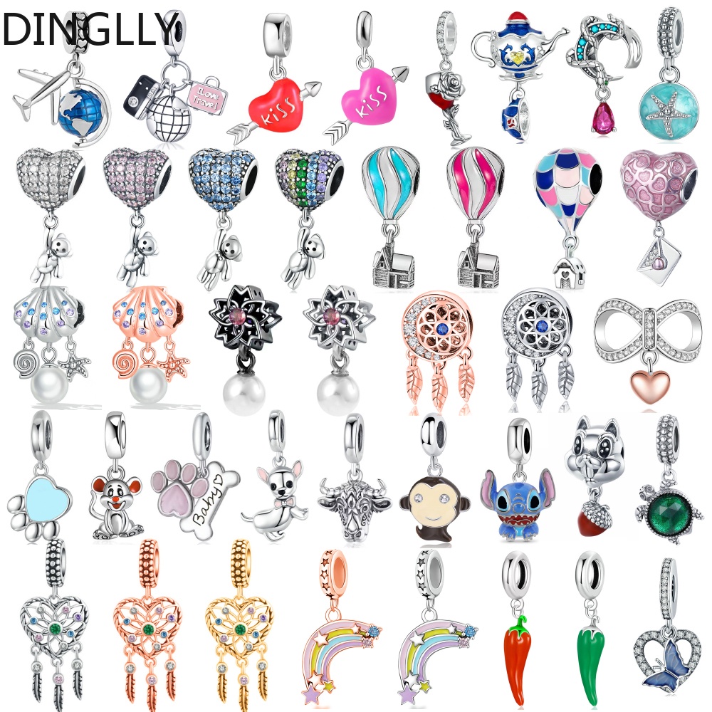 Dinglly จี้ตาข่ายดักฝัน รูปลูกโป่งหัวใจ สีรุ้ง สําหรับทําเครื่องประดับ Diy
