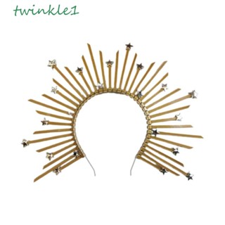 Twinkle1 เครื่องประดับ ที่คาดผม ทรงกลม รูปดาวห้าแฉก ประดับหัวเข็มขัด สีทอง หรูหรา สไตล์โรม สําหรับผู้หญิง