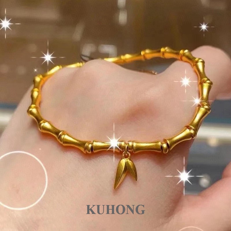 Kuhong ยุโรปและอเมริกา ออกแบบไม้ไผ่ กระดูก รูปร่าง ปรับได้ กําไลข้อมือ ผู้หญิง เรียบง่าย สร้อยข้อมือ สําหรับเครื่องประดับแฟชั่นเกาหลี เด็กผู้หญิง