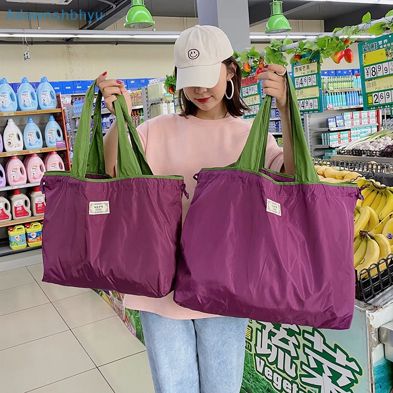 Adhyu กระเป๋าช้อปปิ้ง แบบพกพา พับได้ เป็นมิตรกับสิ่งแวดล้อม ใช้ซ้ําได้ สีพื้น สําหรับซูเปอร์มาร์เก็ต TH