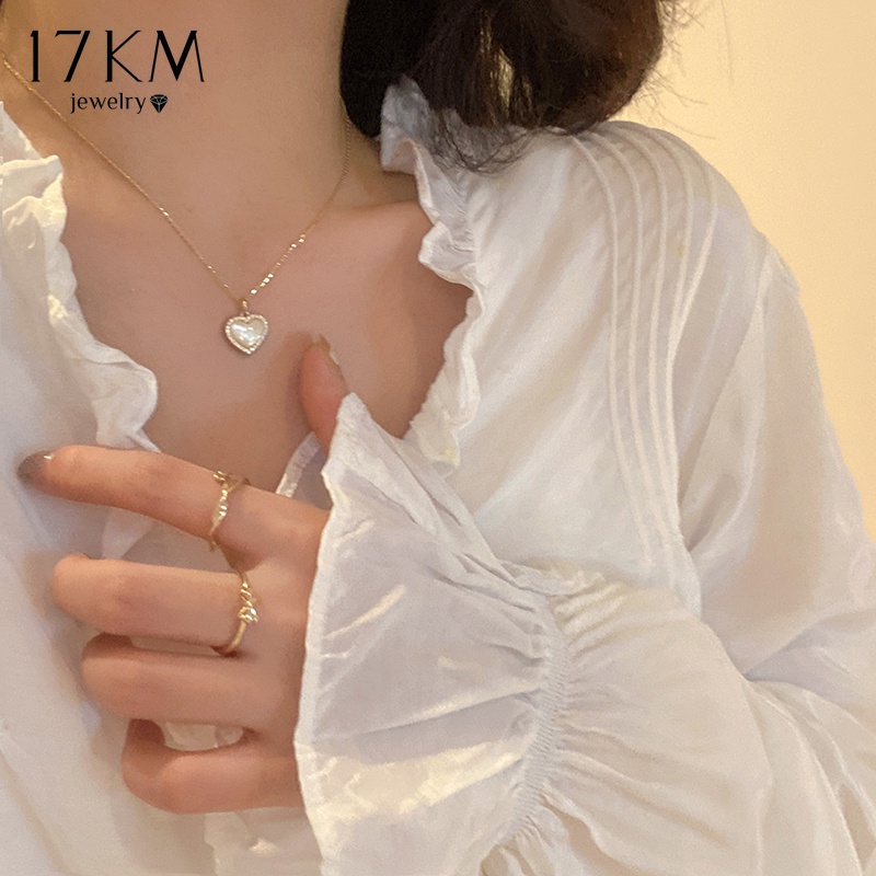 เครื่องประดับ สร้อยคอโชคเกอร์ จี้คริสตัล รูปหัวใจ สีทอง ยาว 17 กม. แบบเรียบง่าย