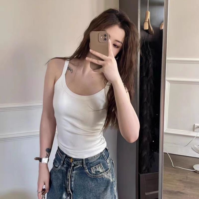 Mini shopพร้อมส่ง (FY1019) เสื้อสายเดี่ยวเข้ารูป มีฟองน้ำ รูปที่ 4
