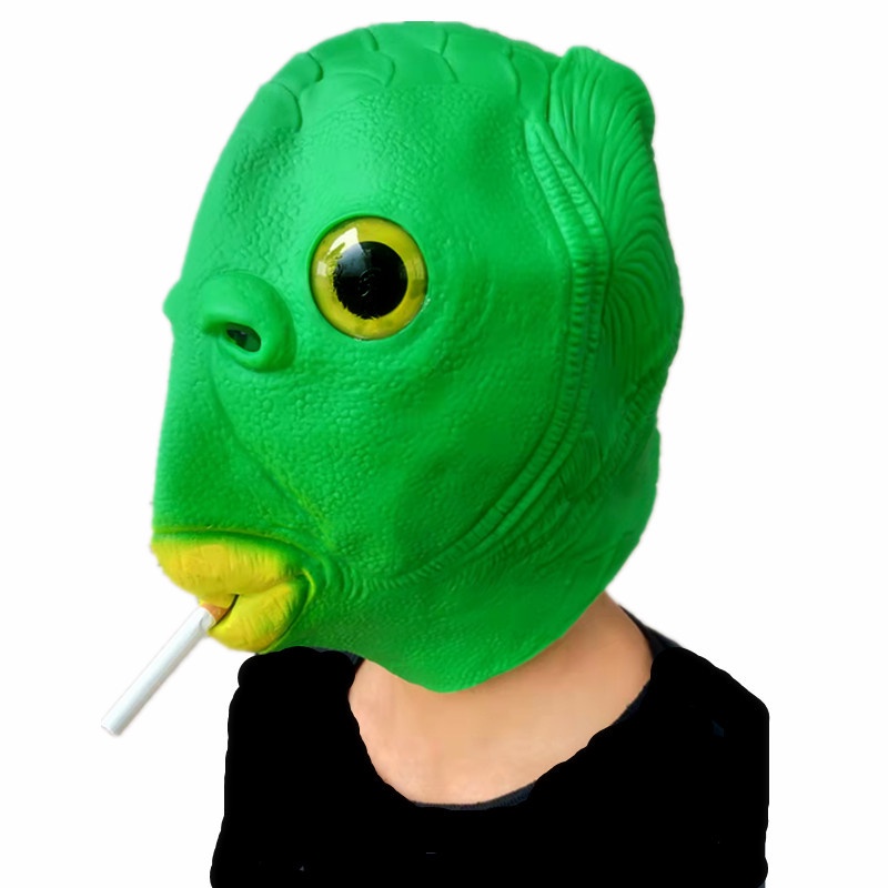 Halloween Green Head Monster's Head Cover, Green Head Fish Mask, Fish Head Cover, Funny Fish Head Mo