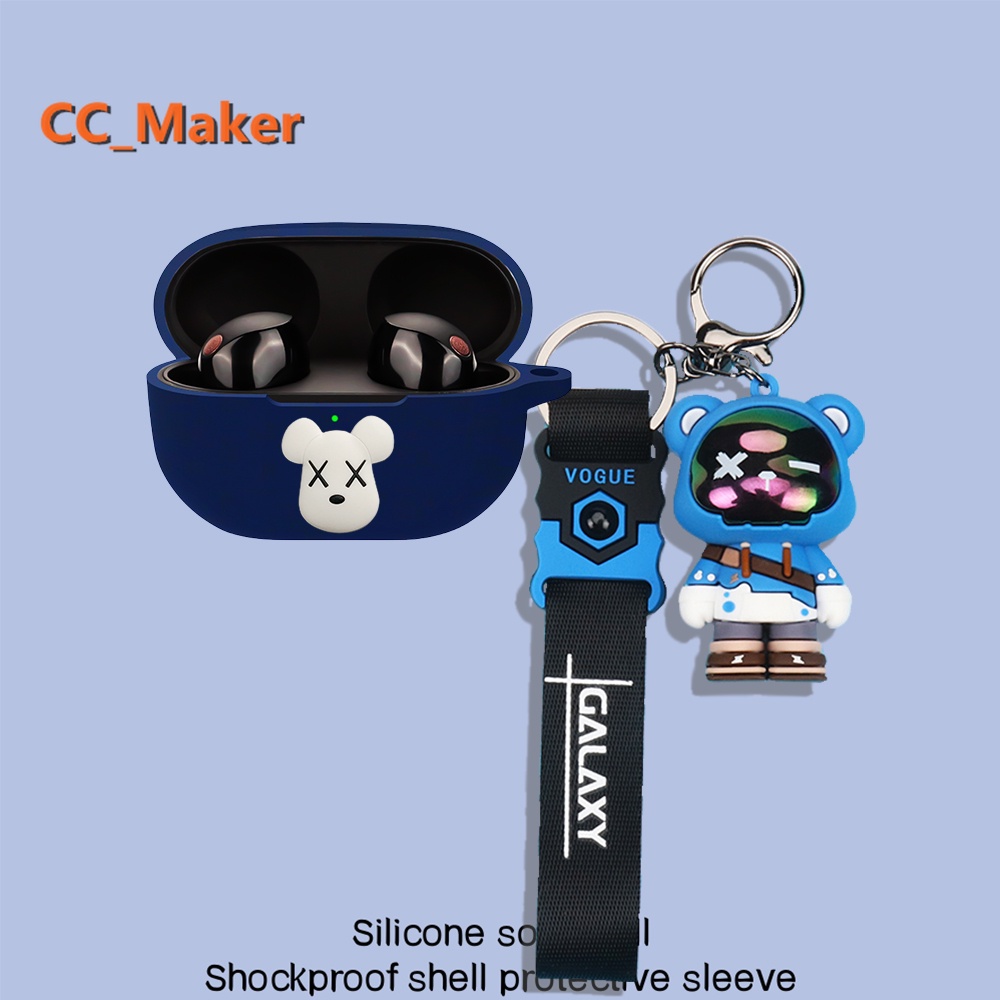 For Sony WF-1000XM5 Silicone Soft Case Protective Cover Cartoon Bear Creative Astronaut Keychain Pendant Sony WF-C500/Sony WF-C700N Shockproof Case Sony WF-1000XM3 Protective Cover