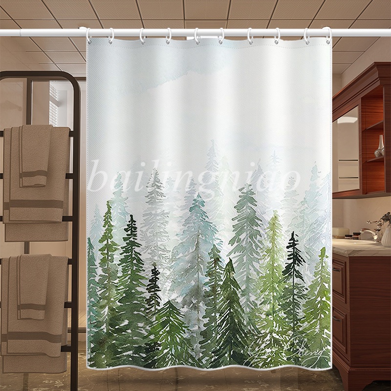 แนะนำ ผ้าม่าน ผ้าม่านโพลีเอสเตอร์ กันน้ํา ลายต้นคริสต์มาส เพ้นท์มือ สําหรับตกแต่งห้องน้ํา ราคาพิเศษ มีเก็บเงินปลายทาง