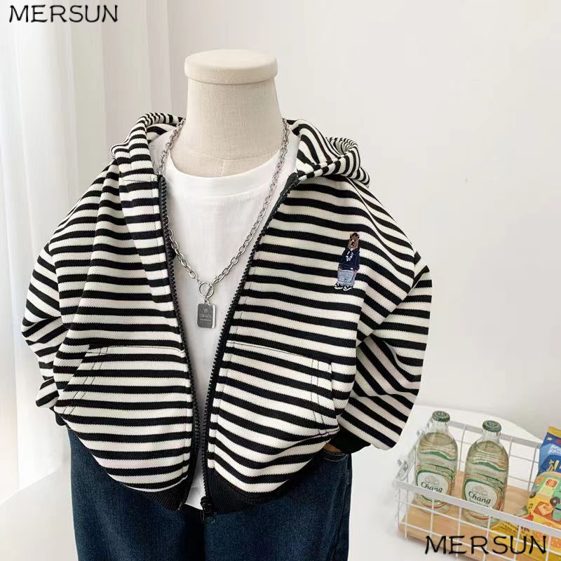 เสื้อแจ็กเก็ตคาร์ดิแกนลําลอง มีฮู้ด ทรงหลวม ลายทาง แฟชั่นฤดูใบไม้ผลิ ฤดูใบไม้ร่วง สไตล์เกาหลี สําหรับเด็กผู้ชาย 2023 RGBH