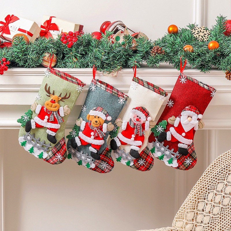 Christmas stockings fence Christmas gift bag Christmas tree ornaments candy bag ornaments