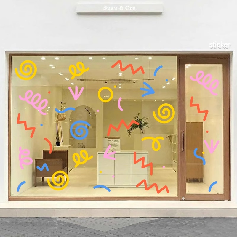 Ins สติกเกอร์ ลายเส้น วาดมือ สไตล์เกาหลี สร้างสรรค์ สําหรับติดตกแต่งกระจก หน้าต่าง ประตู ชานม กาแฟ - รูปที่ 2