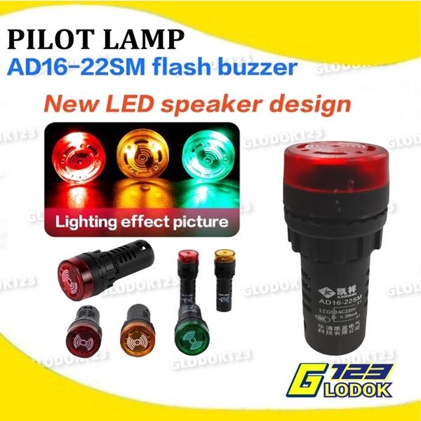 Pilot Lamp Buzzer LED 22mm AC220V พร้อมเสียงปลุก AD16-22SM