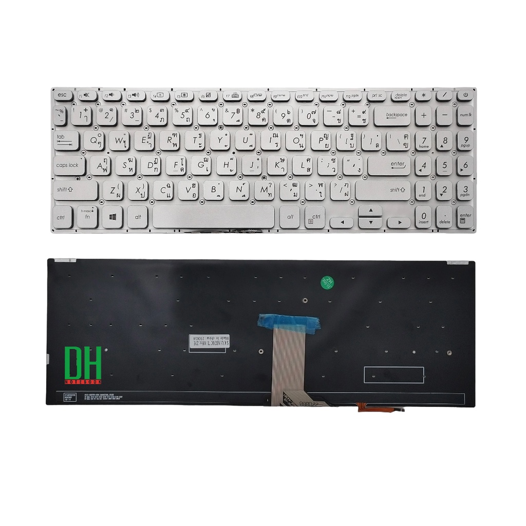 แป้นพิมพ์ คีย์บอร์ดโน๊ตบุ๊ค ASUS VivoBook S15 S530U S530UA, S530FA, X530U, X530UA, X530UN, X530F Laptop Keyboard สีเงิน